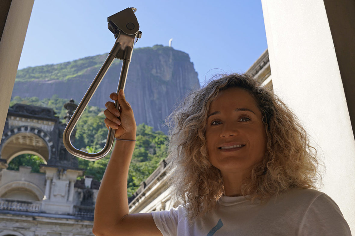 Emille with the Subway Handle in Rio de Janeiro photo