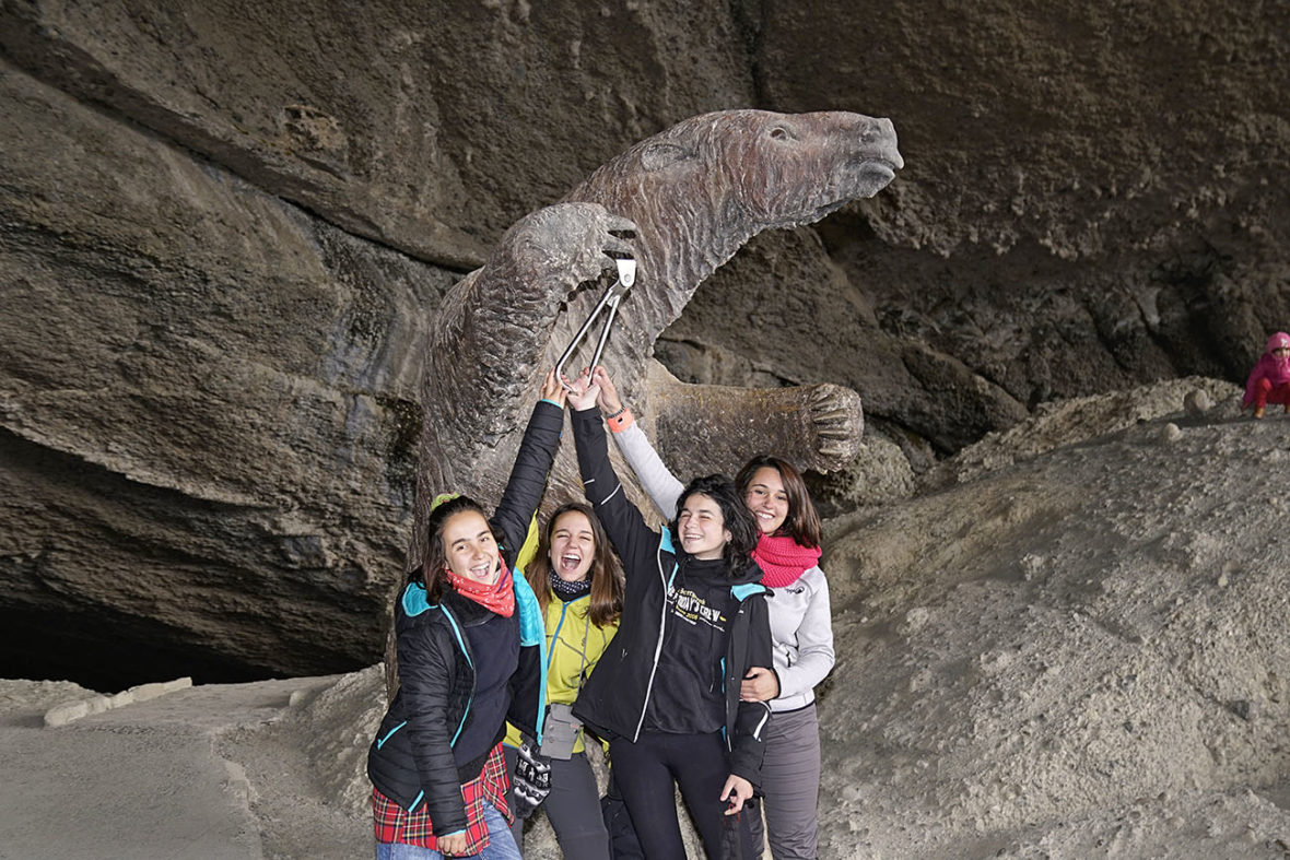 Cueva del Milodón Natural Monument in Torres del Paine, Chile, with new NYC Subway Handle amigas