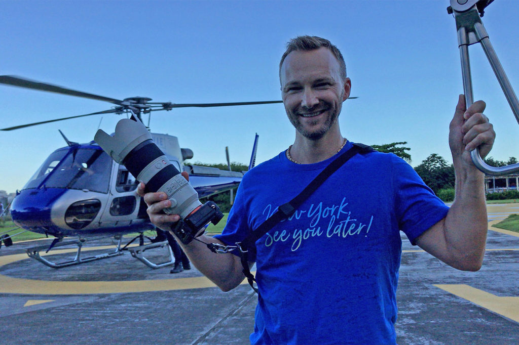 Dan with NY See You Later celebrating a successful helicopter photography session with the NYC Subway Handle in Rio de Janeiro, Brazil, with the Sony a7rii and 70-200 mm f/2.8 lens