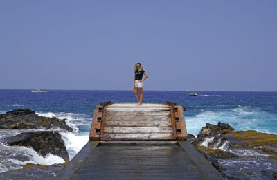 Emille on a pier at Kona, on The Big Island of Hawaii