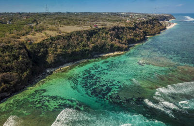 Drone shot of Greenbowl Beach in Bali, Indonesia